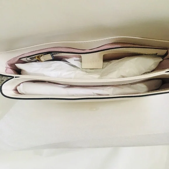 New Authentic Gucci  Leather Shoulder Bag Medium Black White - Picture 8 of 13